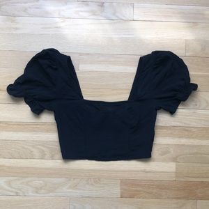 Urban Outfitters UO Mia Black Square Neck Puff Short Sleeve Cropped Blouse XS